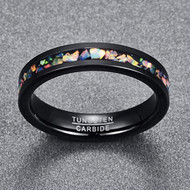 Lesbian Tungsten Wedding Bands (5mm). Women's Black Multi Color Rainbow Opal Inlay Ring (Organic colors)
