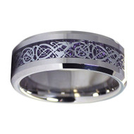 Men's Celtic Wedding Band (8mm). Silver Resin Inlay Purple Celtic Knot Tungsten Carbide Wedding Band Ring