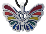 Gay Rainbow Butterfly Pendant - LGBT Gay and Lesbian Pride Necklace  with Silver Accents on Wings