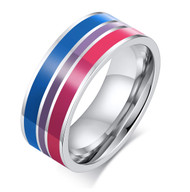 Bi Pride Flag Stripes - Stainless Steel Enamel Ring - Bisexual LGBT Pride Jewelry