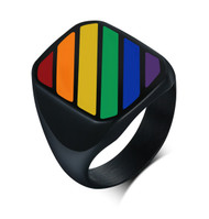 10mm Fashion Men Rainbow Color Ring Band Pride Gay Gift Stainless Steel Black 