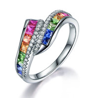 Multi Rainbow Gem Ring with Clear CZ Stone Settings - 925 Silver Lesbian & Gay Engagement Wedding Ring