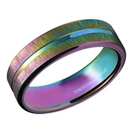4mm - Gay Pride Lesbian Grooved Rainbow Anodized Tungsten Wedding Band for Women. LGBTQ Engagement Rings