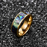 Gay Pride Rainbow Ring - Women's or Men's Tungsten Wedding Bands (8mm). Gold Tone Ring with  Rainbow Abalone Shell Inlay Ring (Organic colors)