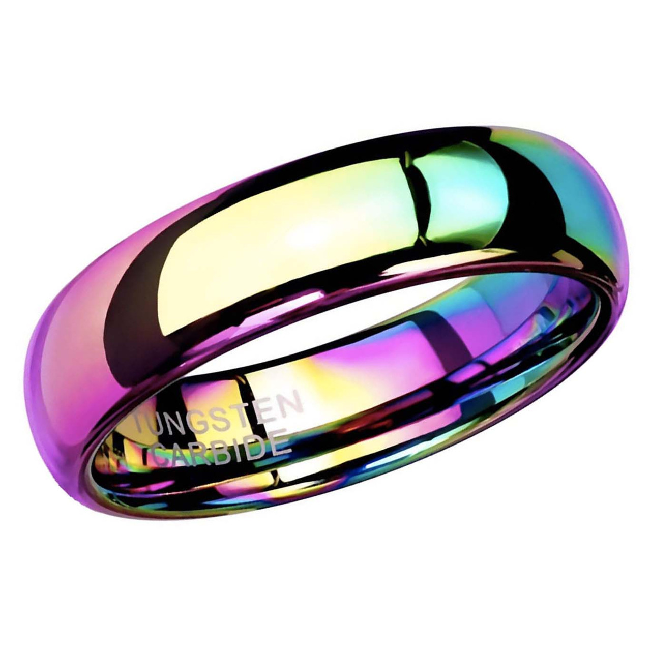 6mm - Gay Pride Lesbian Domed Rainbow Anodized Tungsten Wedding Band for  Women. LGBTQ Engagement Rings - Pride Shack
