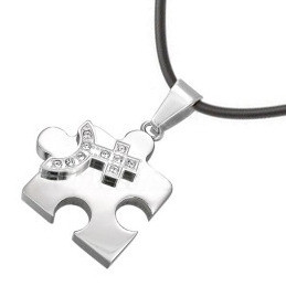 Female CZ Bling Puzzle Steel & Venus Symbol Lesbian Pride Pendant - Lesbian Pride Necklace