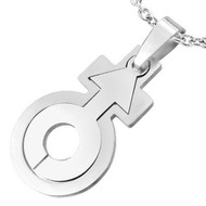 Transgender Male Inside Female Symbol -  Two Section Stainless Steel LGBT Pendant  w/ Chain Necklace Included!