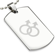 Double Male Laser Etched Stainless Steel Dog Tag Pendant - Gay Pride Necklace