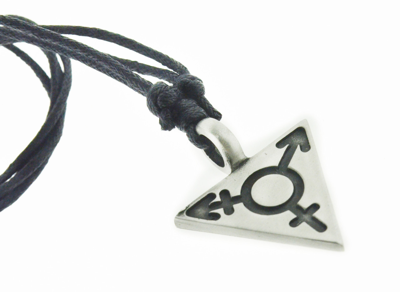Transgender Necklace - Male & Female Symbol Triangle Pendant - Silver Color Pewter LGBT Necklace