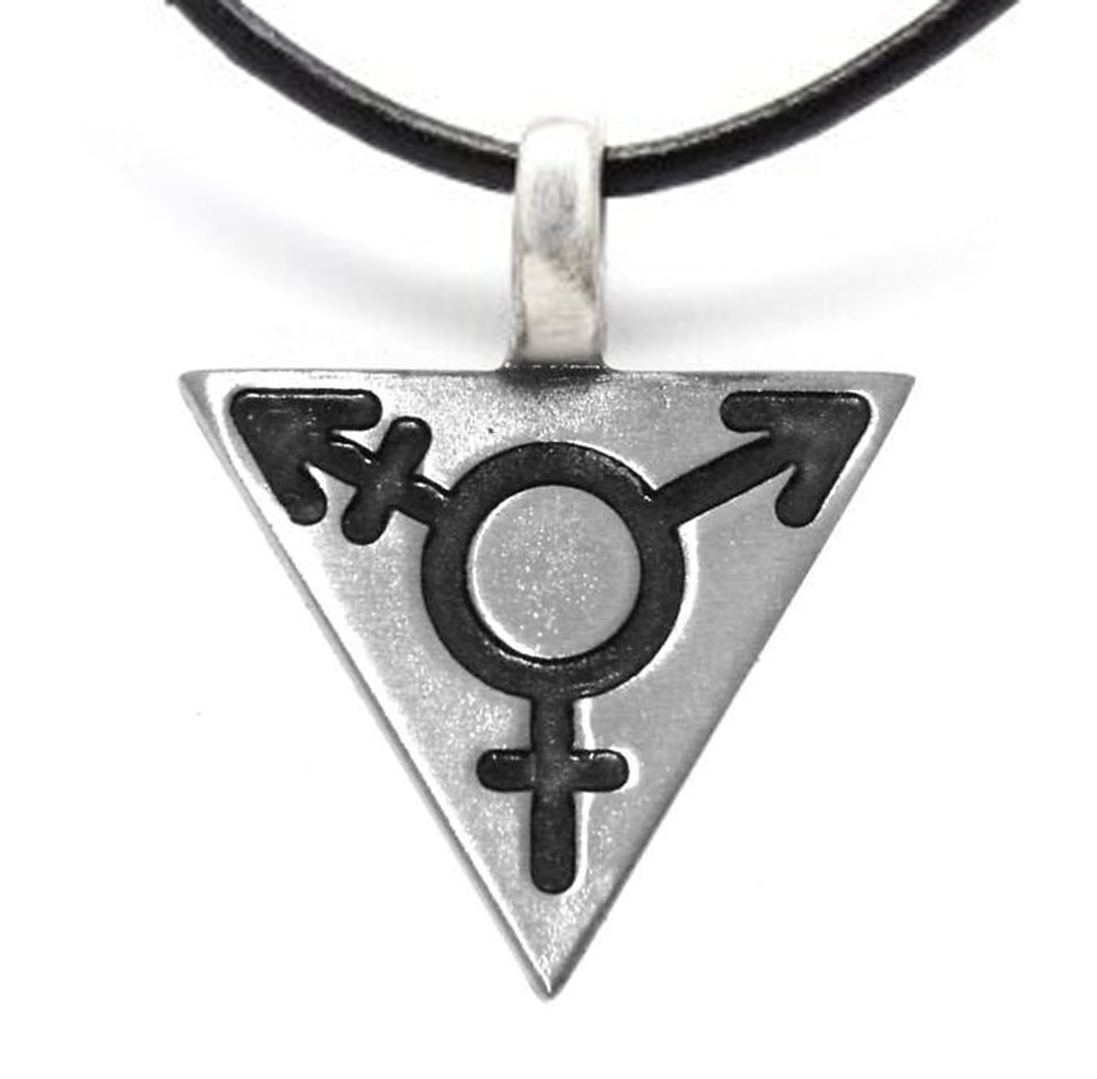 Transgender Gay LGBT Pewter Black Resin Triangle Pride Symbol Pendant Necklace 