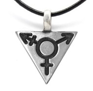 Transgender Necklace - Male & Female Symbol Triangle Pendant -  Silver Color Pewter LGBT Necklace