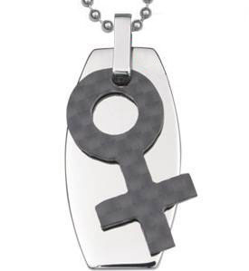 A Slanted Female Symbol on Dog Tag Lesbian Pendant - LGBT Lesbian Necklace