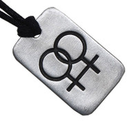Double Female Symbol Dog Tag Lesbian Pendant -  Silver Color Pewter LGBT Lesbian Necklace