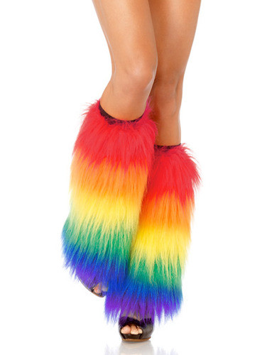 Pair LGBT Gay and Lesbian Pride Apparel Pride Shack Fuzzy Rainbow Leg Warmers 