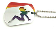 Hot Girl Rainbow Dog Tag - Lesbian Pride Steel Jewelry Necklace - 2pc Sectional