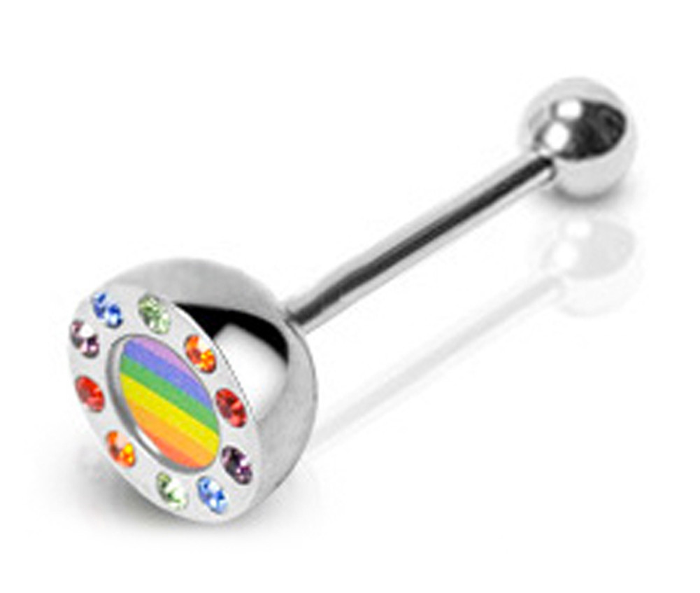 Half Dome Rainbow Barbell Flag w/ Gems - Gay and Lesbian Pride Tongue Ring  Barbell (Body Jewelry) - Pride Shack