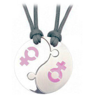 2pc Set - Break Apart Double Female Venus (PINK) Yin Yang Pendants - Lesbian Couples Pride Jewelry Set Necklaces