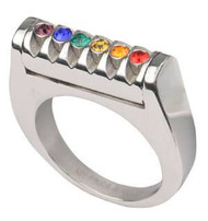 A Rainbow Grooved Top CZ Ring - LGBT Gay and Lesbian Pride Ring