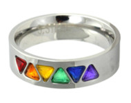 Rainbow CZ Triangles Ring - Gay and Lesbian Pride Stainless Steel Ring 