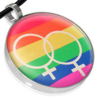 Lesbian Double Female Symbol Disc Lesbian Pendant - Rainbow LGBT Lesbian Pride Necklace w/ Chain