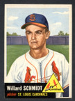 1953 Topps Baseball # 168  Willard Schmidt St. Louis Cardinals EX-1