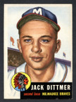 1953 Topps Baseball # 212  Jack Dittmer Milwaukee Braves EX