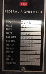 Federal Pioneer PL20 Switch, 2000 Amp, MO BOLT IN, 120 Volt