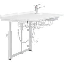 Pressalit Height adjustable changing table with sanitary appliances & 2 wire baskets R8734000, wallhung, 1400mm