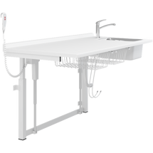 Pressalit Height adjustable changing table with sanitary appliances & 2 wire baskets R8735000, wallhung, 1800mm