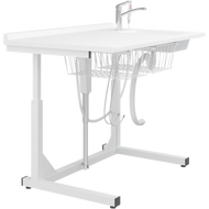 Pressalit Height adjustable changing table with sanitary appliances & 2 wire baskets R8654000, freestanding, 1400mm
