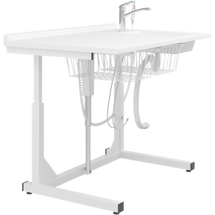 Pressalit Height adjustable changing table with sanitary appliances & 2 wire baskets R8654000, freestanding, 1400mm