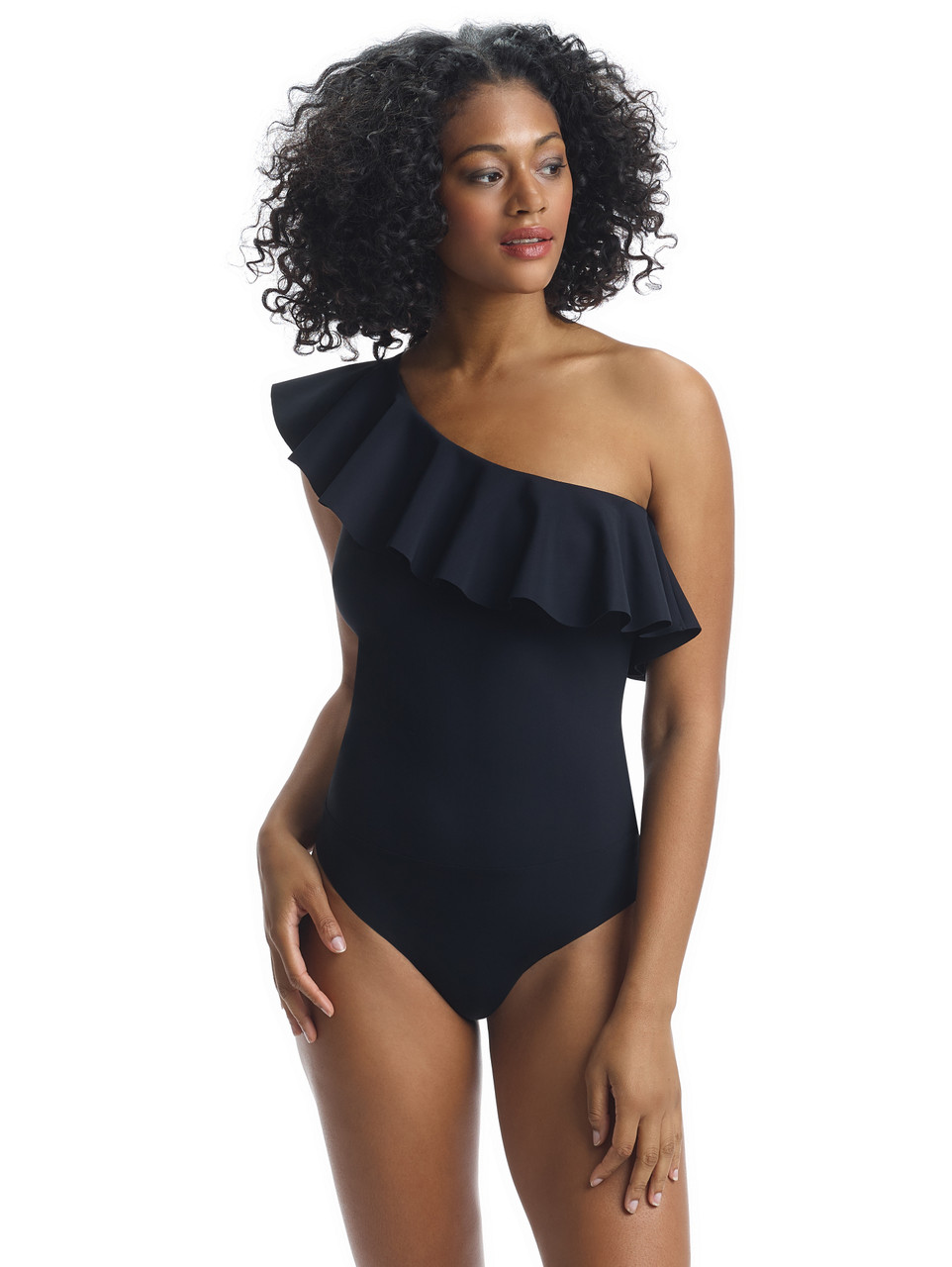 one shoulder ruffle bodysuit