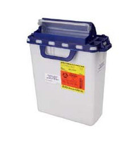Pharmaceutical Waste Container Horizontal Drop 16 X 13-1/2 X 6 Inch 3 Gallon White Base Blue Lid Counter Balanced Lid 305622 Each/1