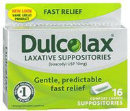 Laxative Dulcolax Suppository 16 per Box 10 mg Strength Bisacodyl 2465953 Box/16