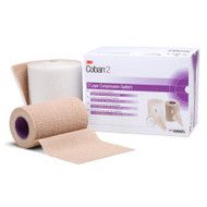 2 Layer Compression Bandage System 3M Coban2 4 Inch X 3.8 Yard / 4 Inch X 6.3 Yard 35-40 mmHg Self-adherent / Pull On Closure Tan / White NonSterile 2094XL Case/8
