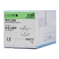 Suture with Needle LOOK Nonabsorbable Black Monofilament Nylon Size 5-0 18 Inch Suture 1-Needle 18 mm 3/8 Circle Reverse Cutting Needle 918B Box/12