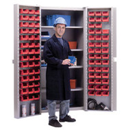 CB477 Storage Cabinets Red bins38"Wx24"Dx72"H