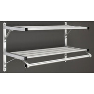 Aluminum Wall-Mounted Coat Rack with Hanger Bar and Two Storage Shelves 176-903 - Multiple Sizes