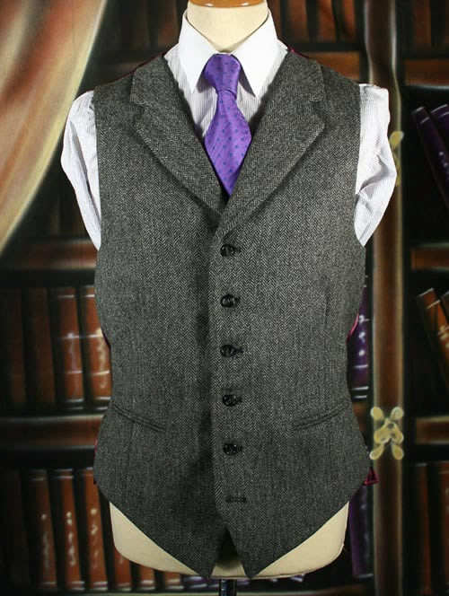 Mid Grey Herringbone Tweed Waistcoat