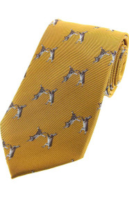 Woven Silk Boxing Hares Tie -  Yellow