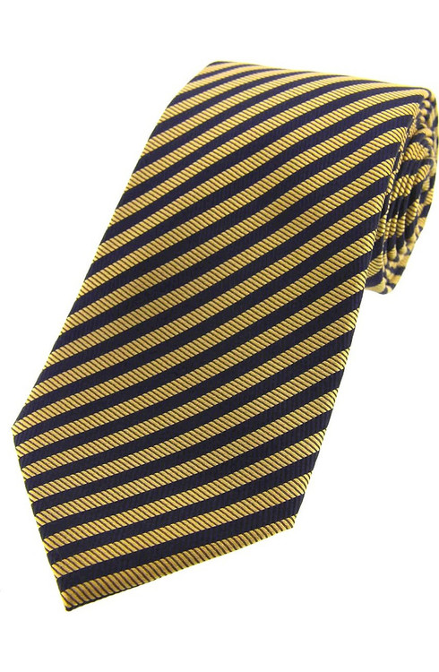 Woven Silk Tie - Navy/Gold Stripe