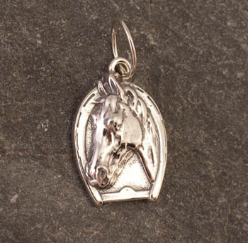 Sterling Silver Horse Head in Horseshoe Charm or Pendant