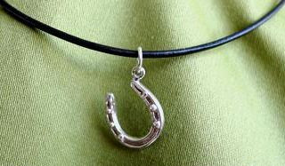 Sterling Silver Horseshoe Charm Pendant on Black or Natural Leather Cord