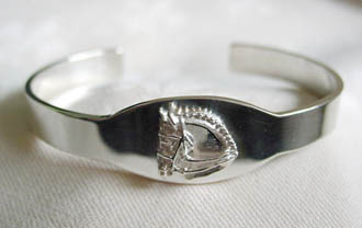 Sterling Silver Large Dressage Horse I.D. Cuff Bangle Bracelet.