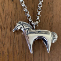 Sterling Silver Large Heartline Horse Pendant