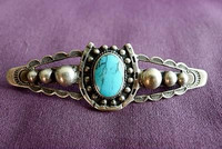 Sterling Silver Old Pawn Horseshoe Pin with Turquoise (EA0760)