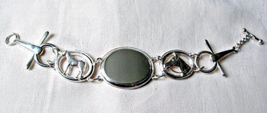 Sterling Silver Oval Horses Toggle Bracelet with Engravable Oval Plate