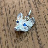 Sterling Silver Silver Fox Charm or Pendant with Sapphire Eyes