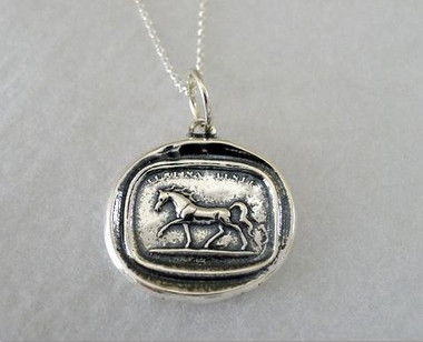 Sterling Silver Wax Seal Trotting Horse Pendant with Chain