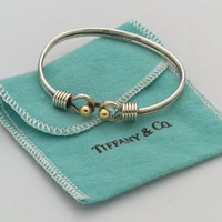Vintage 14k Gold and Sterling Silver signed Tiffany Bangle Bracelet.